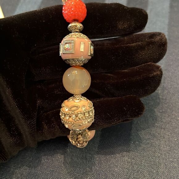 NWT Angelas Designs handmade stretchy Pink silver beaded bracelet - Picture 8 of 11